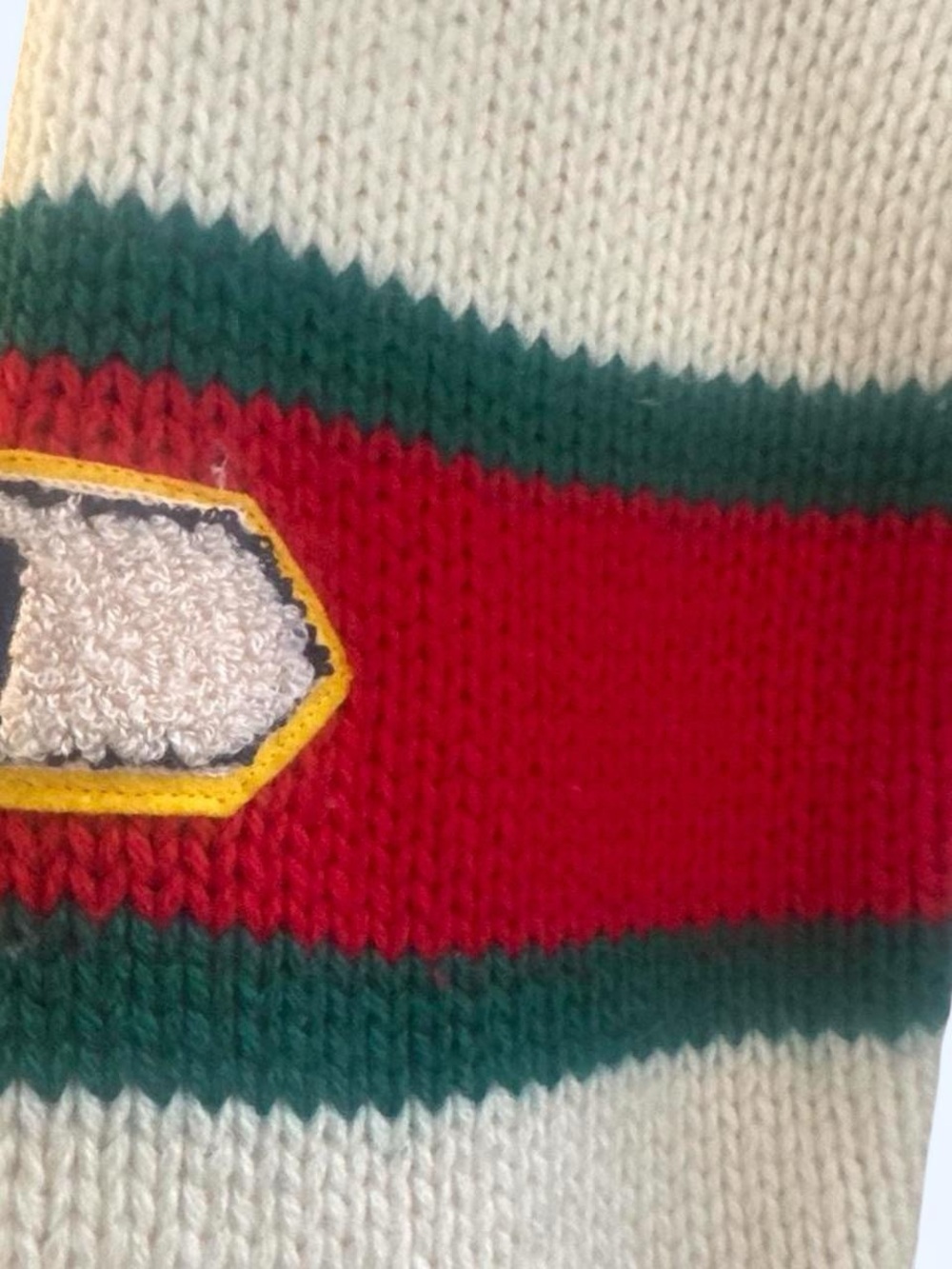 Gucci Cream Cable Knit Long Cardigan with Red & Green Trim and Yellow Patch - Picture 3 of 8